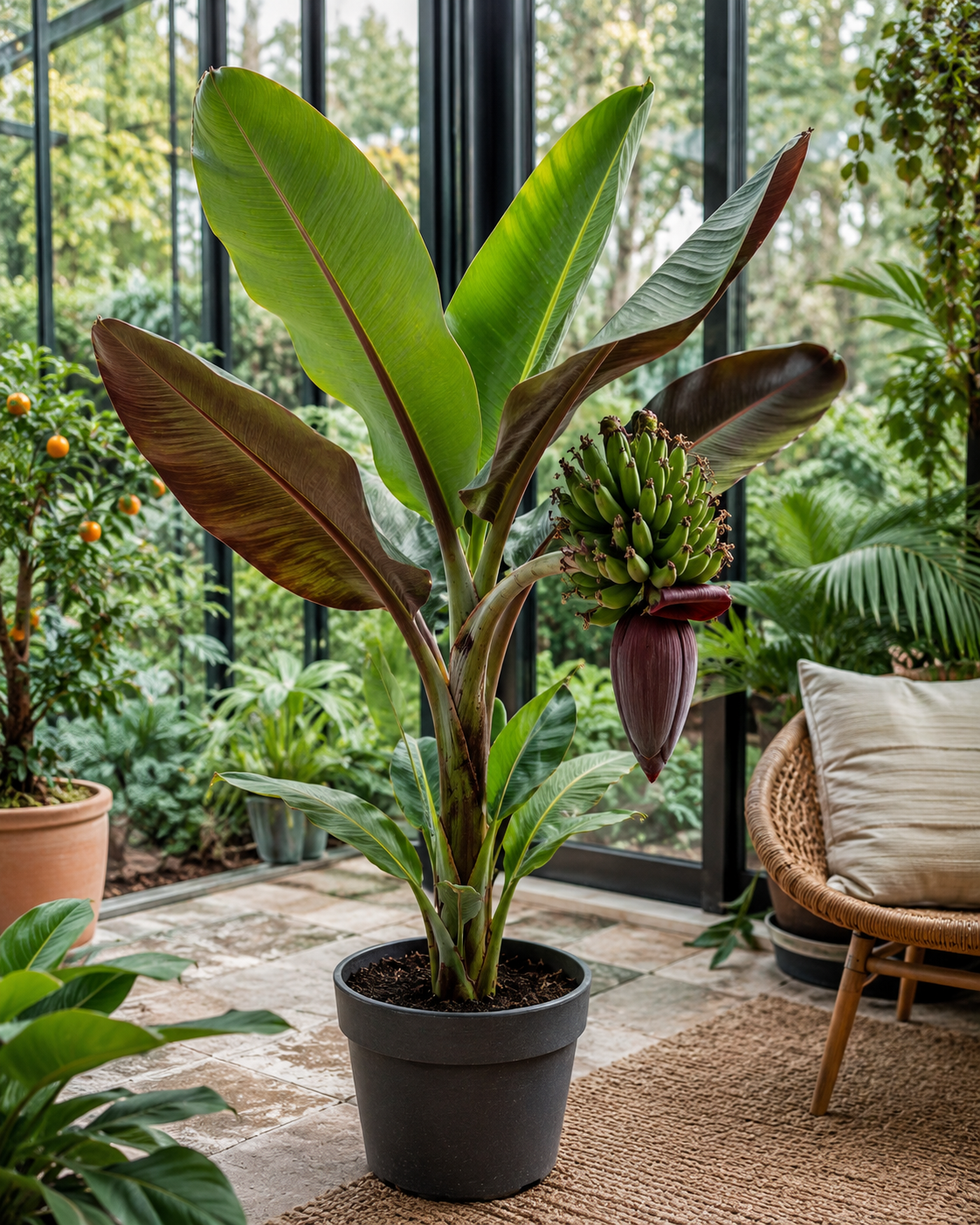 Winterharte Banane 'Musa sikkimensis 'Ever Red' 60-80 cm Exotischer Garten-Hingucker