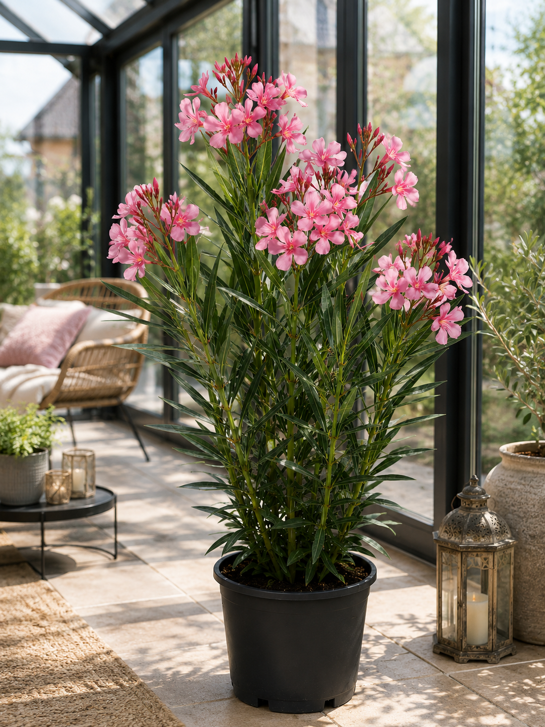 Nerium Oleander Rosa Semplice ca 80 cm Echter Oleander Rosa Mediterrane Kübelpflanze
