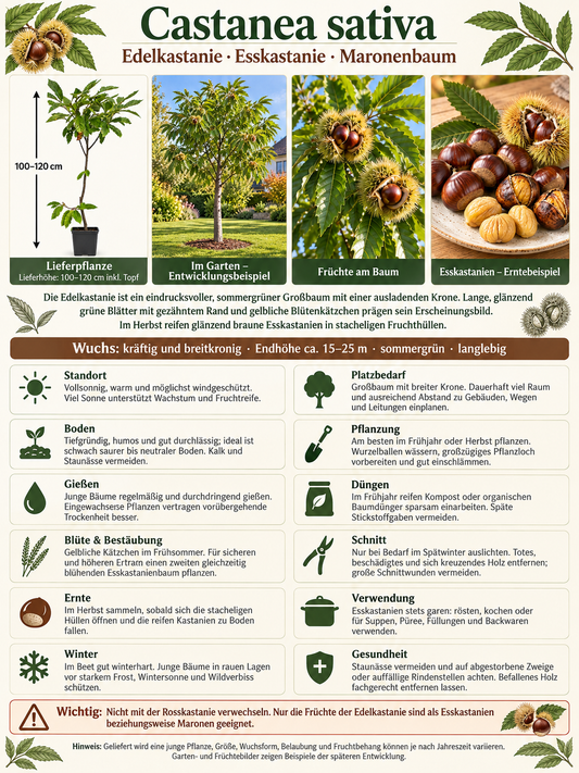 Esskastanie 100–120 cm – Castanea sativa Edelkastanie, winterharter Maronenbaum für den Garten