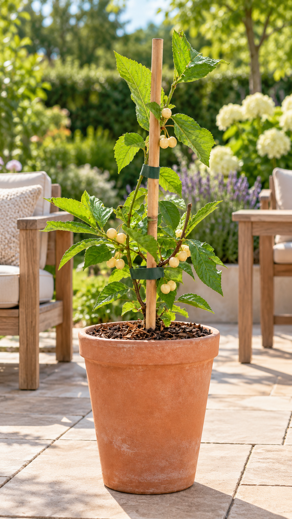 Filzkirsche ‘White Ninja’ – Prunus tomentosa – winterharter Obststrauch mit weißen Kirschen – 40–60 cm inkl. Topf