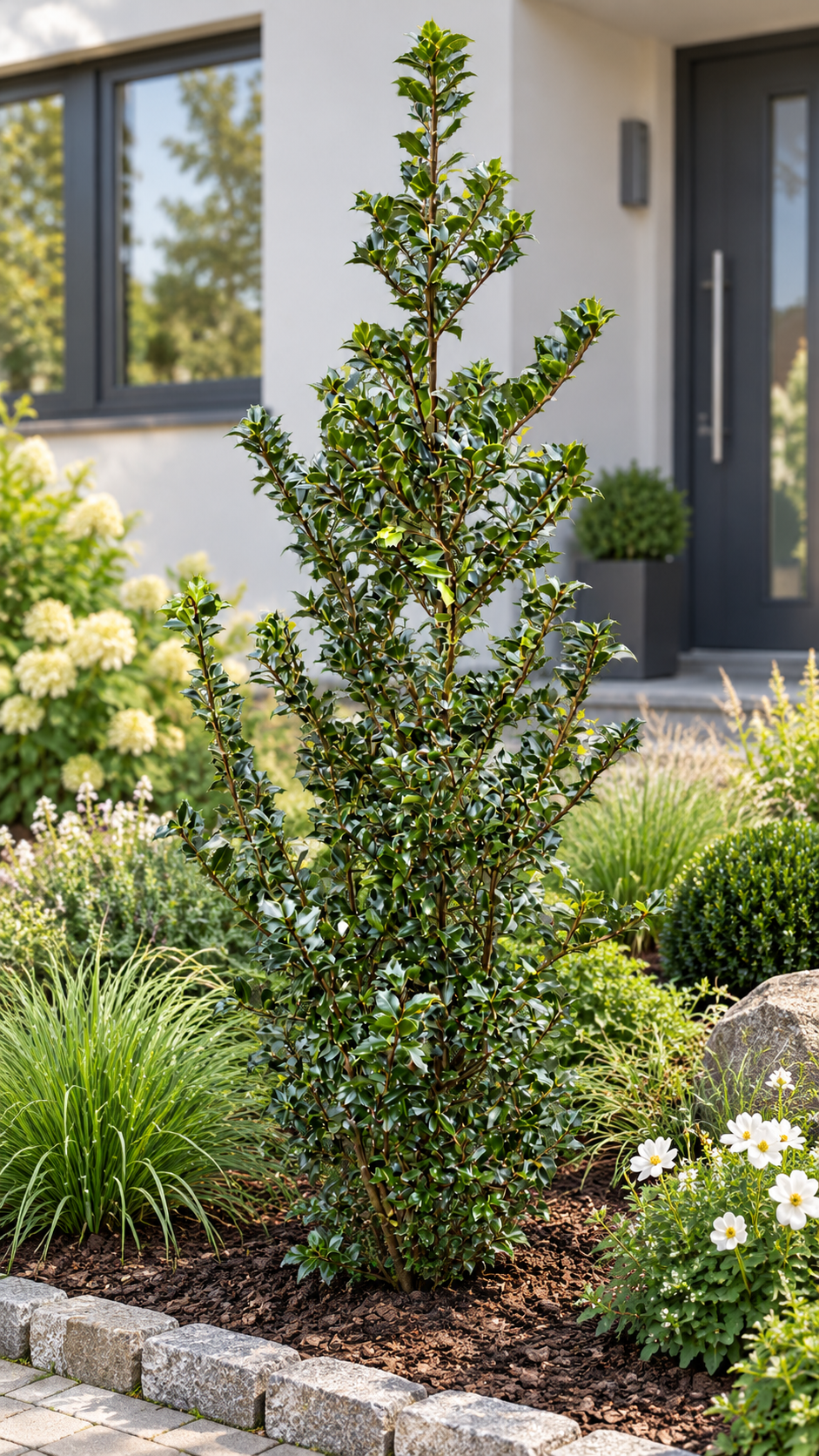 Stechpalme ‘Blue Prince’ – Ilex meserveae, immergrün & winterhart für Garten, Hecke und Kübel – ca. 180 cm inkl. Topf