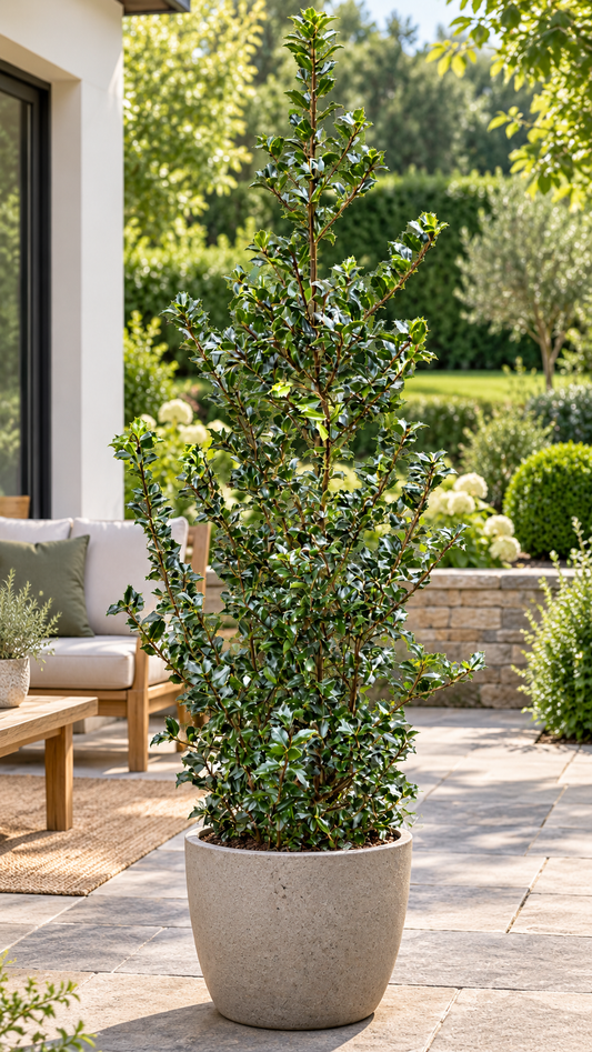 Stechpalme ‘Blue Prince’ – Ilex meserveae, immergrün & winterhart für Garten, Hecke und Kübel – ca. 180 cm inkl. Topf