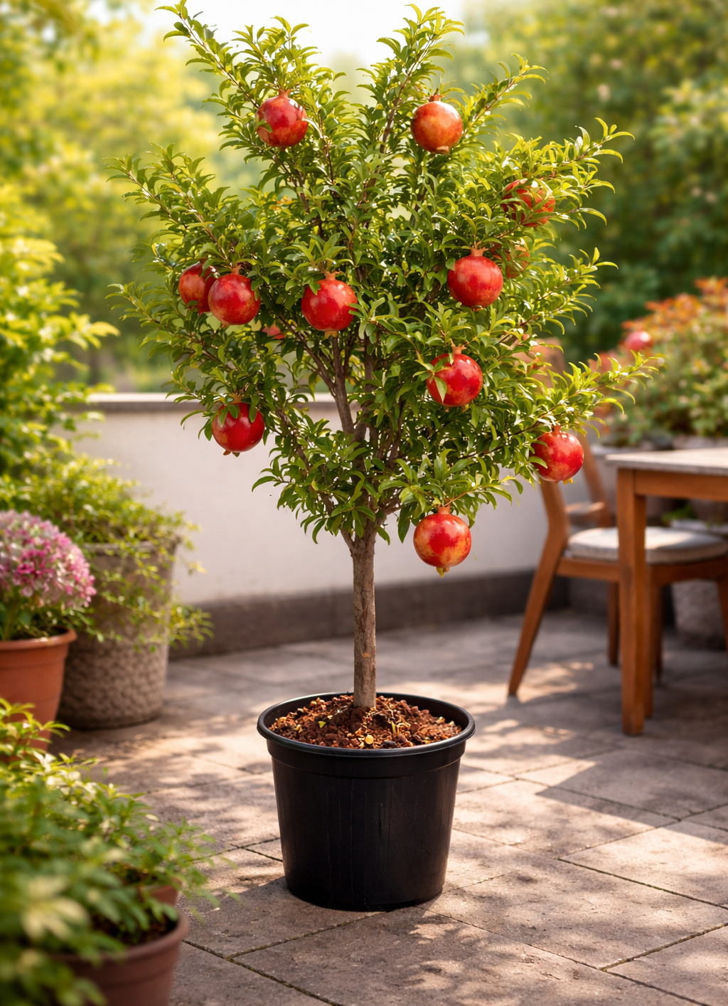 Punica Granatum 'Shani' – Kernloser Granatapfelbaum, Winterhart, 150-170 Cm, Mit Lila Blüten, Sonnenliebend