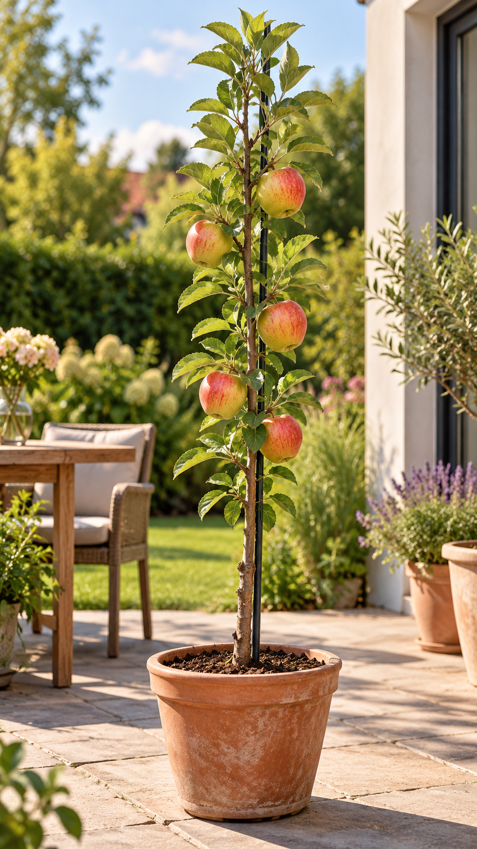 Säulenapfel ‘Braeburn’ – Apfelbaum für Garten, Balkon & Terrasse – ca. 60 cm inkl. Topf – Malus domestica
