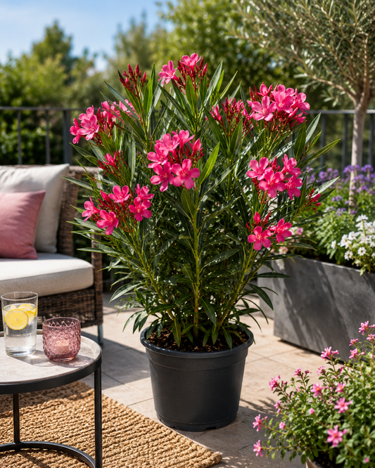 Dunkelrosa Oleander (Nerium oleander) 50–70 cm inkl. Topf – Mediterrane Kübelpflanze, Blühpflanze, Wintergartenpflanze