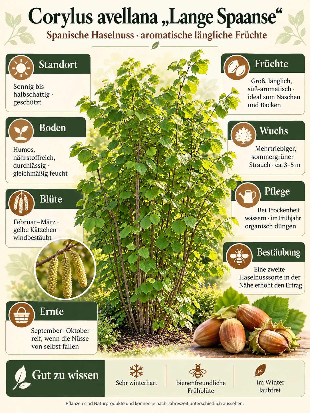 Corylus avellana „Lange Spaanse“ – Haselnuss-Strauch / Spanische Hasel 50-70 cm (inkl. Topf, winterhart, Zierstrauch)