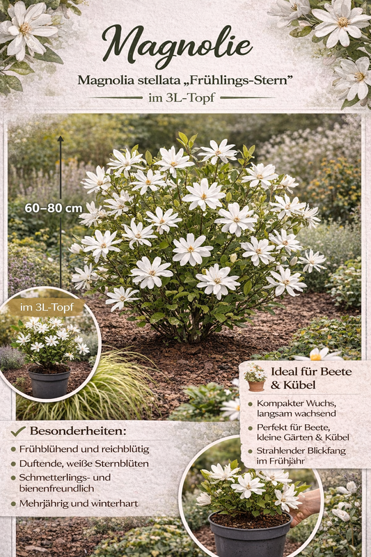 Sternmagnolie (Magnolia stellata) – Zierstrauch 60-80 cm | Frühblühende Magnolie mit Sternblüten