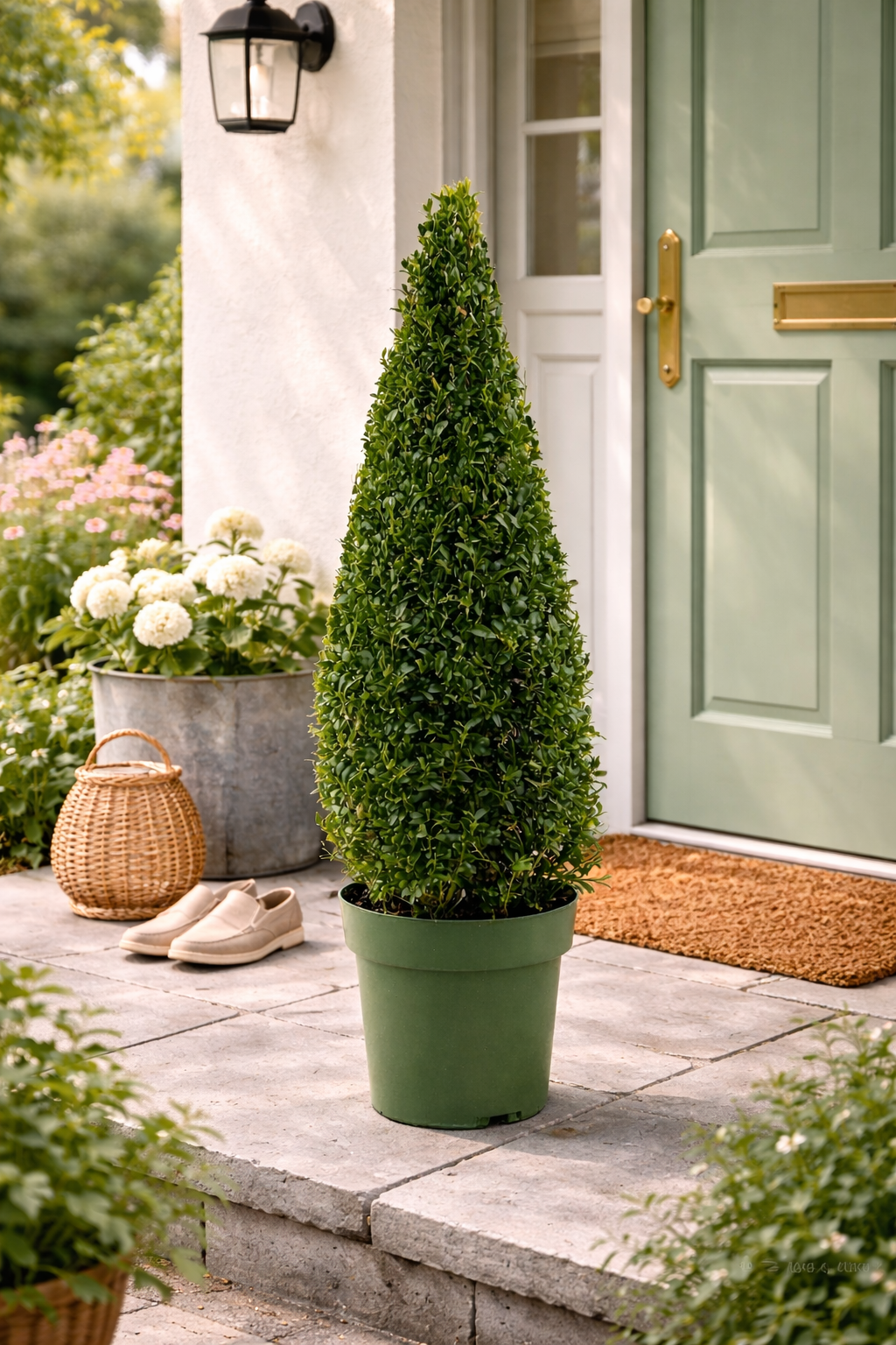 Buchsbaum Pyramide 80–90 cm – Echter Buchsbaum Kegel (Buxus sempervirens) – Formgehölz im Topf für Garten, Terrasse & Eingang