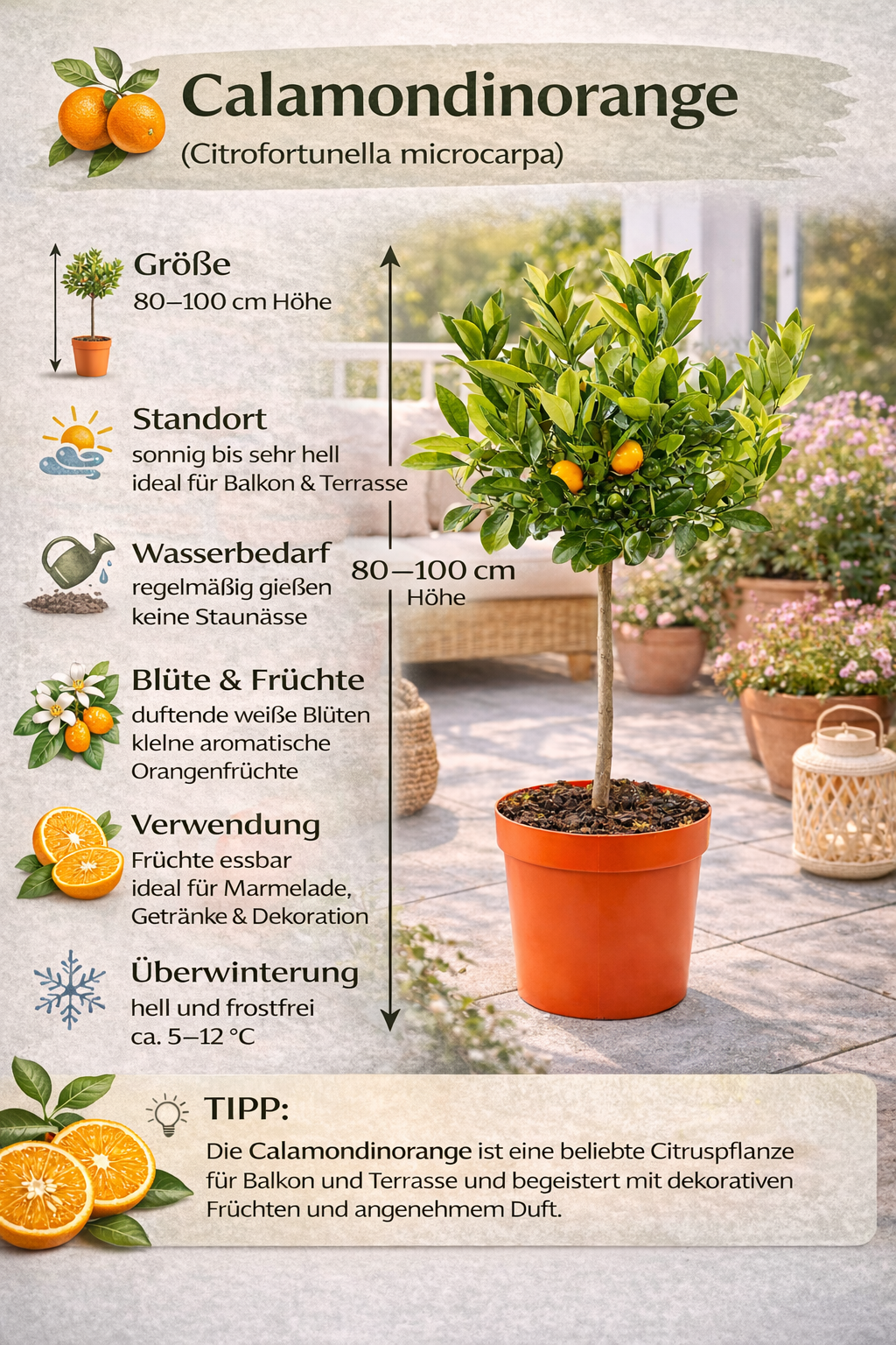 Calamondinorange (Zwergorange) 80–100 cm – Citrofortunella microcarpa / Citrus calamondin – Zimmerzitrus, Zierorange, Citrus-Pflanze