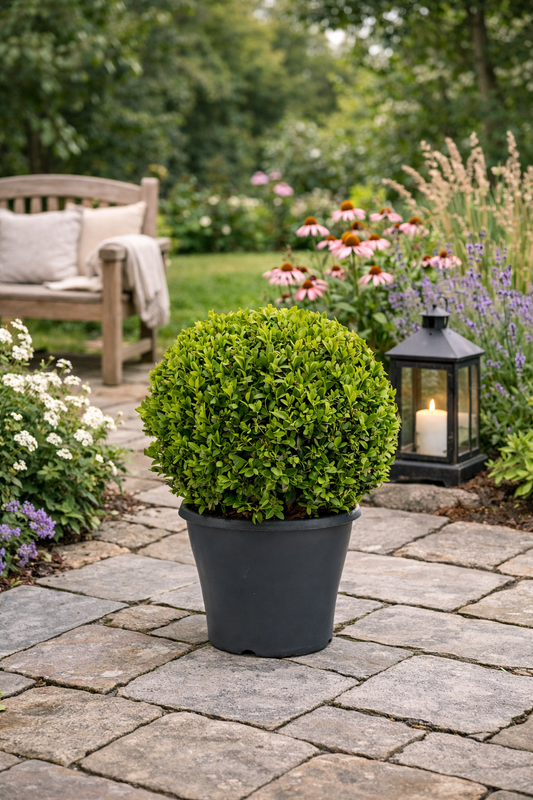 Průměr koule z buxusu cca. 35 cm – Vždyzelený Buxus sempervirens pro zahradu a dekoraci