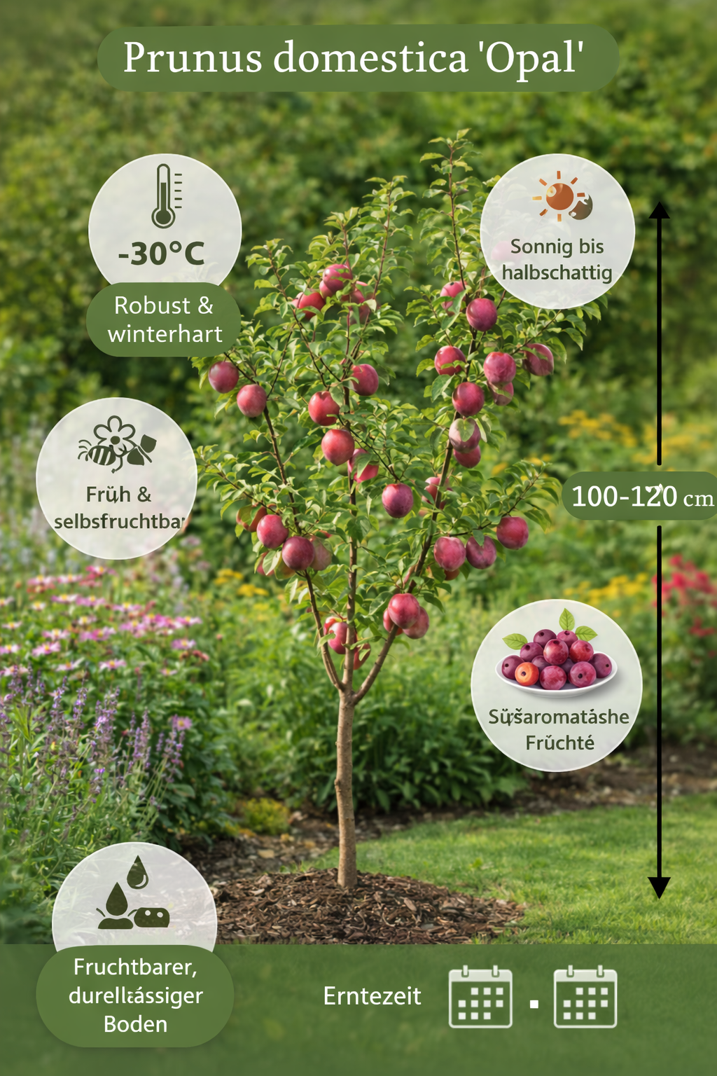 Pflaume Opal Hochstamm 100–120 cm selbstfruchtend – Pflaumenbaum Zwets –  Blumen-Senf®