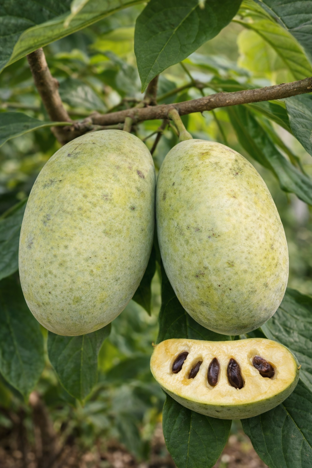Asimina triloba Indianerbanane Papau winterharte Pawpaw Pflanze exotischer Obstbaum