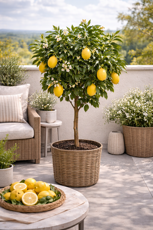 Zitronenbaum Citrus limon 'Eureka' (120-160 cm) – Immergrüner Obstbaum für Balkon, Terrasse & Garten