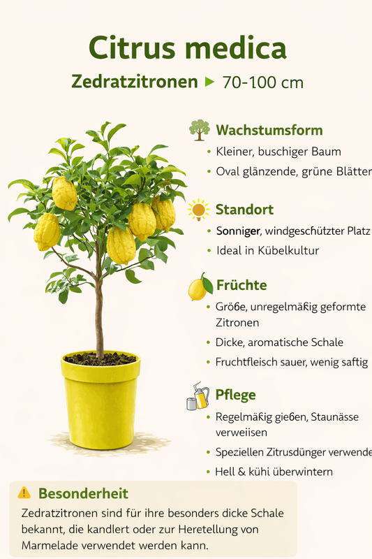 Citrus medica Zedratzitrone 70-100 cm Stämmchen – Echte Zitronatzitrone Kübelpflanze mediterraner Zitrusbaum