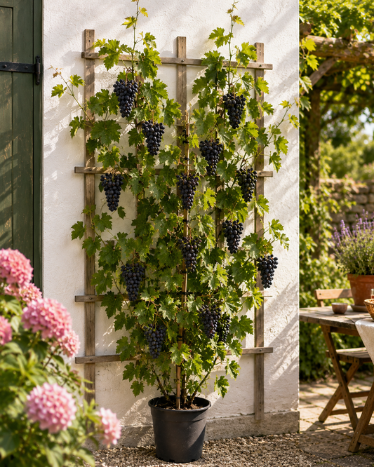 Vitis vinifera 'Early Campbell' Weinrebe (Tafeltraube) 120–180 cm – Ertragreiche Rebe, winterhart, süße Trauben für Garten & Terrasse