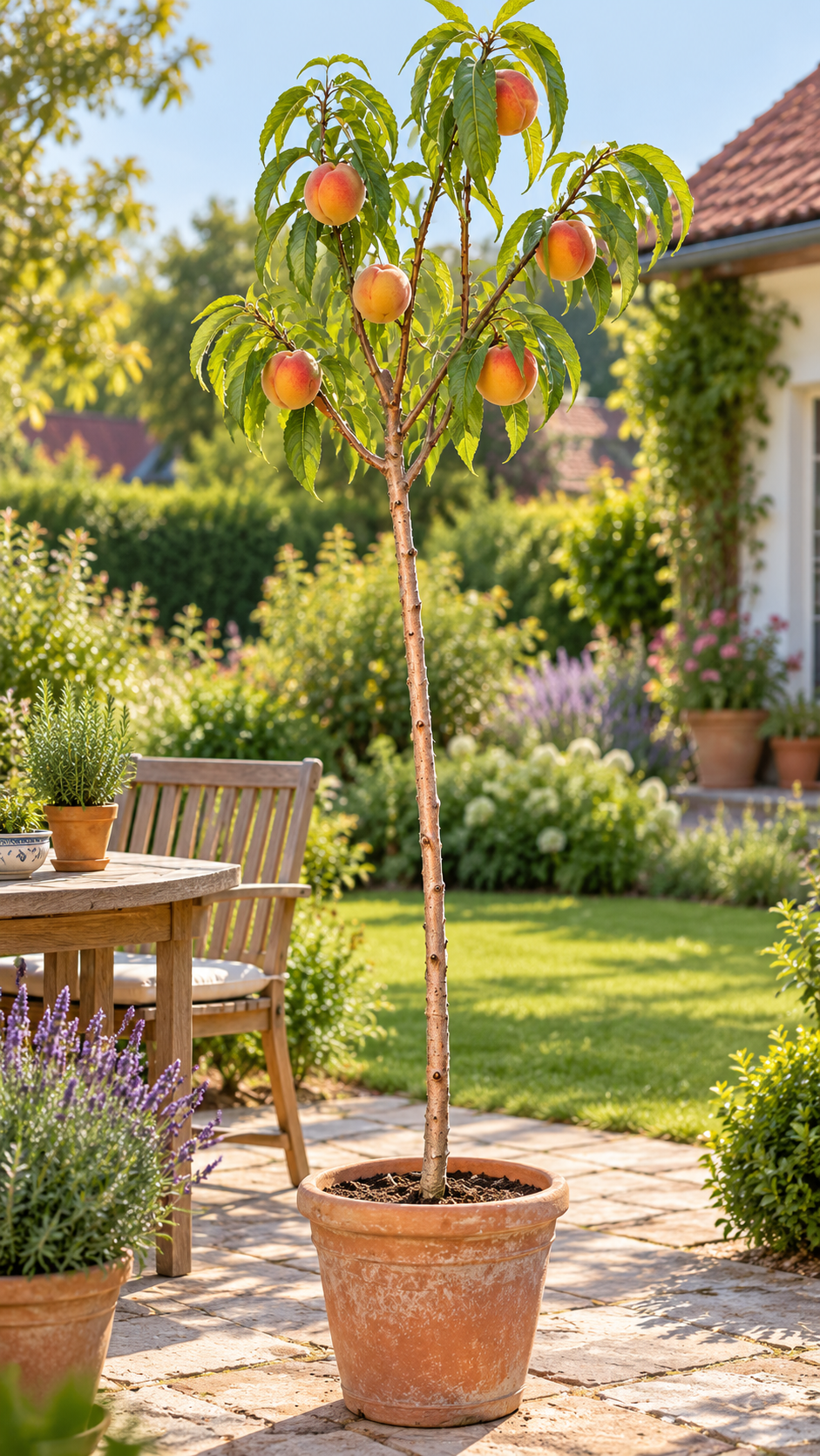 Pfirsichbaum ‘Federica’ – Prunus persica | Obstbaum für Garten & großen Kübel | 160–200 cm inkl. Topf