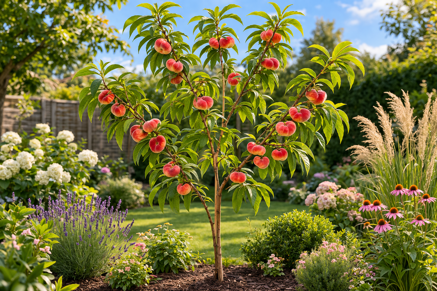 Plattpfirsich Tabacchiera - Prunus Persica - Flachpfirsichbaum / Tellerpfirsich | Obstbaum 100–140 cm