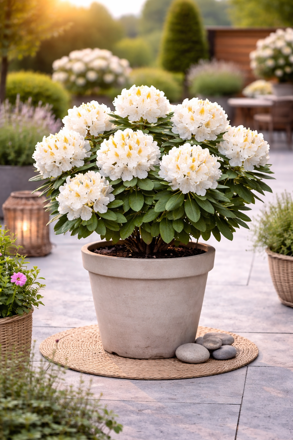 Rhododendron Cunningham’s White 15–20 cm – Weiß blühender Alpenrose Strauch, winterhart & immergrün