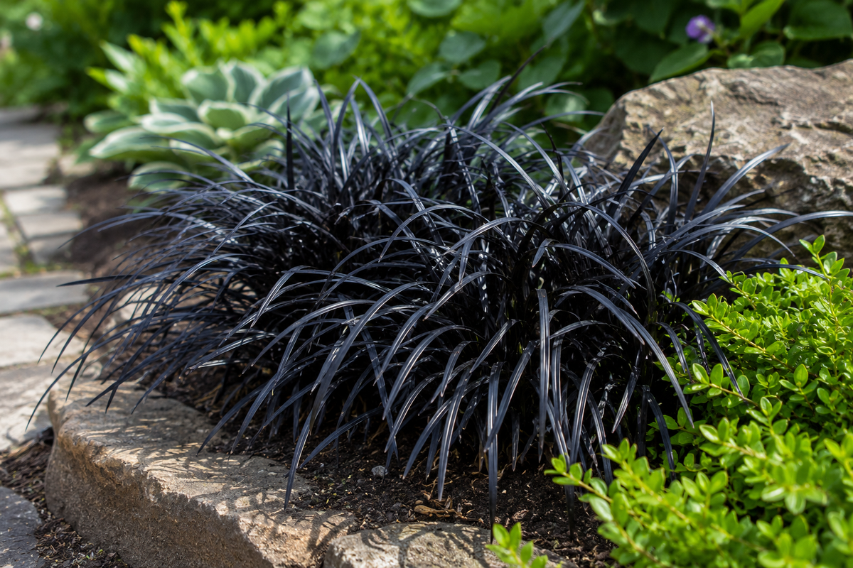 Ophiopogon planiscapus ‘Niger’ ca. 30 cm – Schwarzer Schlangenbart, immergrüner Bodendecker und dekoratives Ziergras