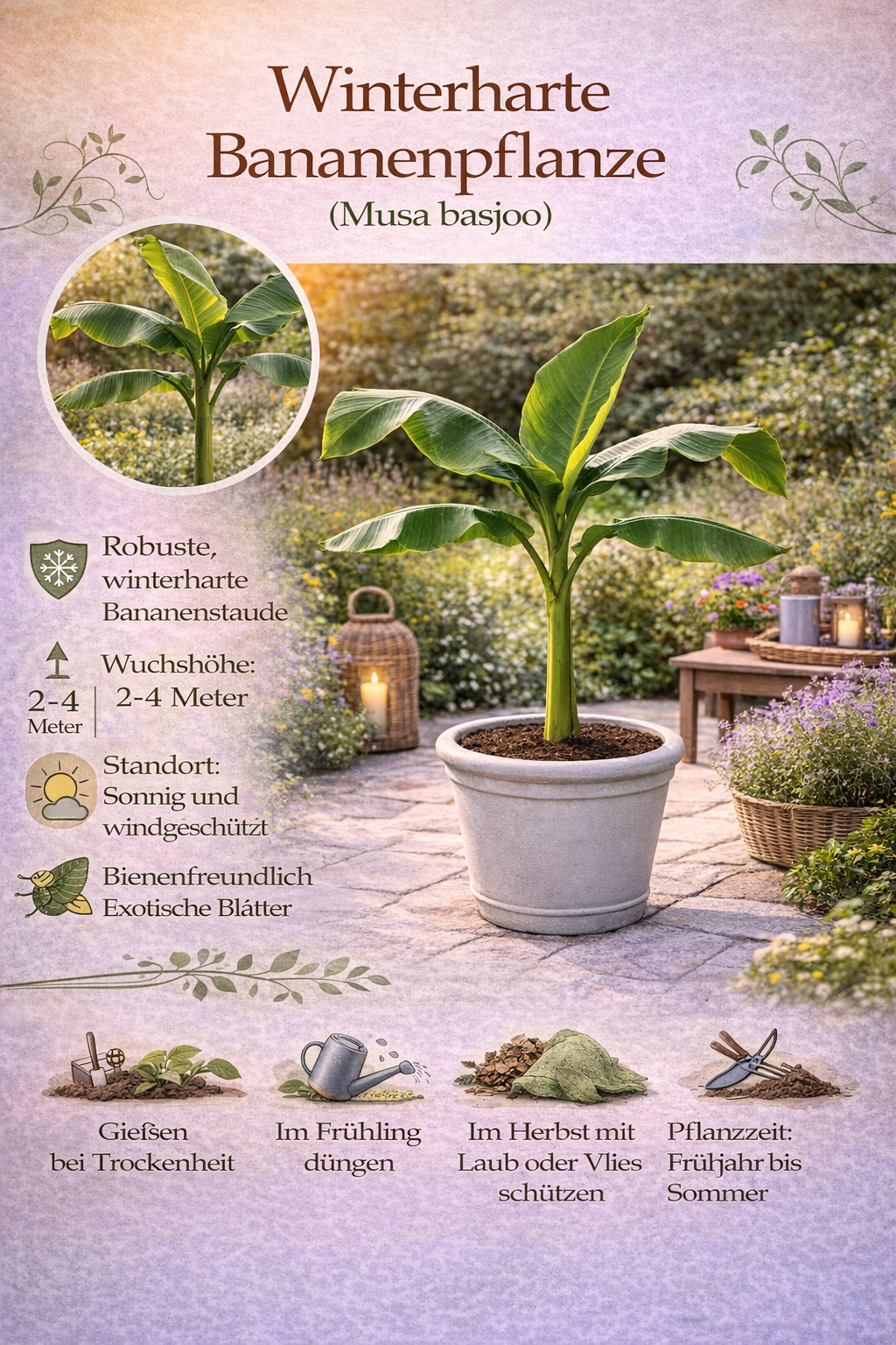 Musa Basjoo Winterharte Banane 100-140 cm Bananenpflanze winterfest schnell  wachsend Gartenpalme