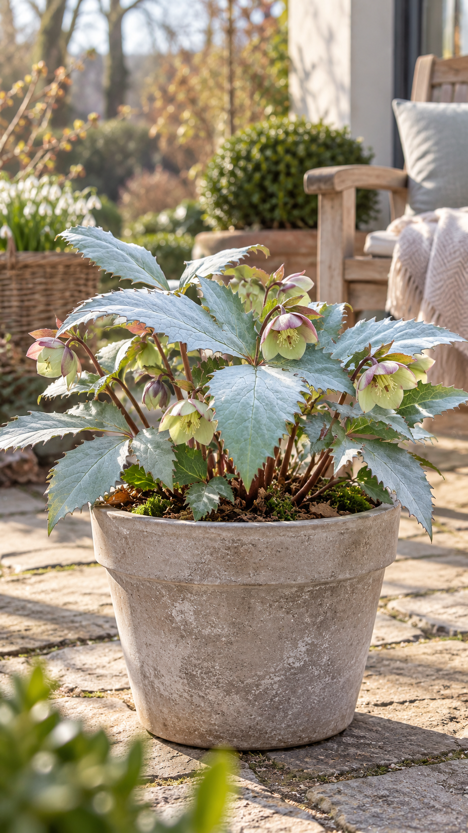 Helleborus × sternii ‘Silver Star’ – Nieswurz mit silbrigem Laub, immergrüne Blütenstaude für Garten & Kübel – 15–20 cm inkl. Topf