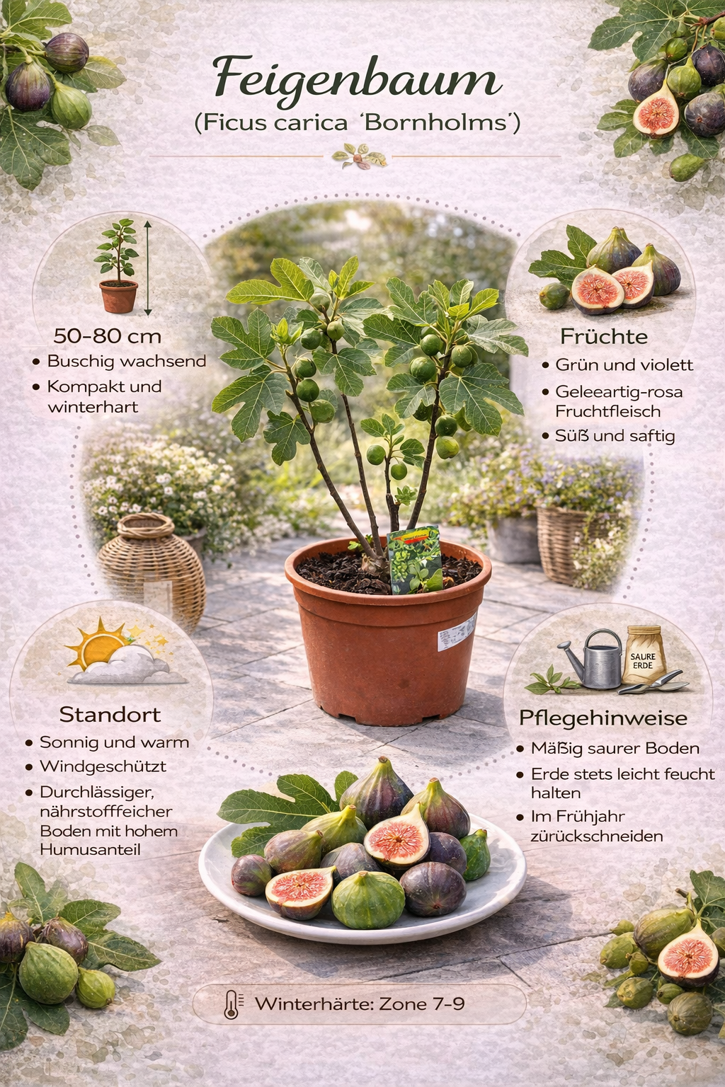 Ficus carica Bornholms Busch 50–70 cm – Winterharte Feige / Feigenbaum winterhart – Echte Feige für Garten & Balkon