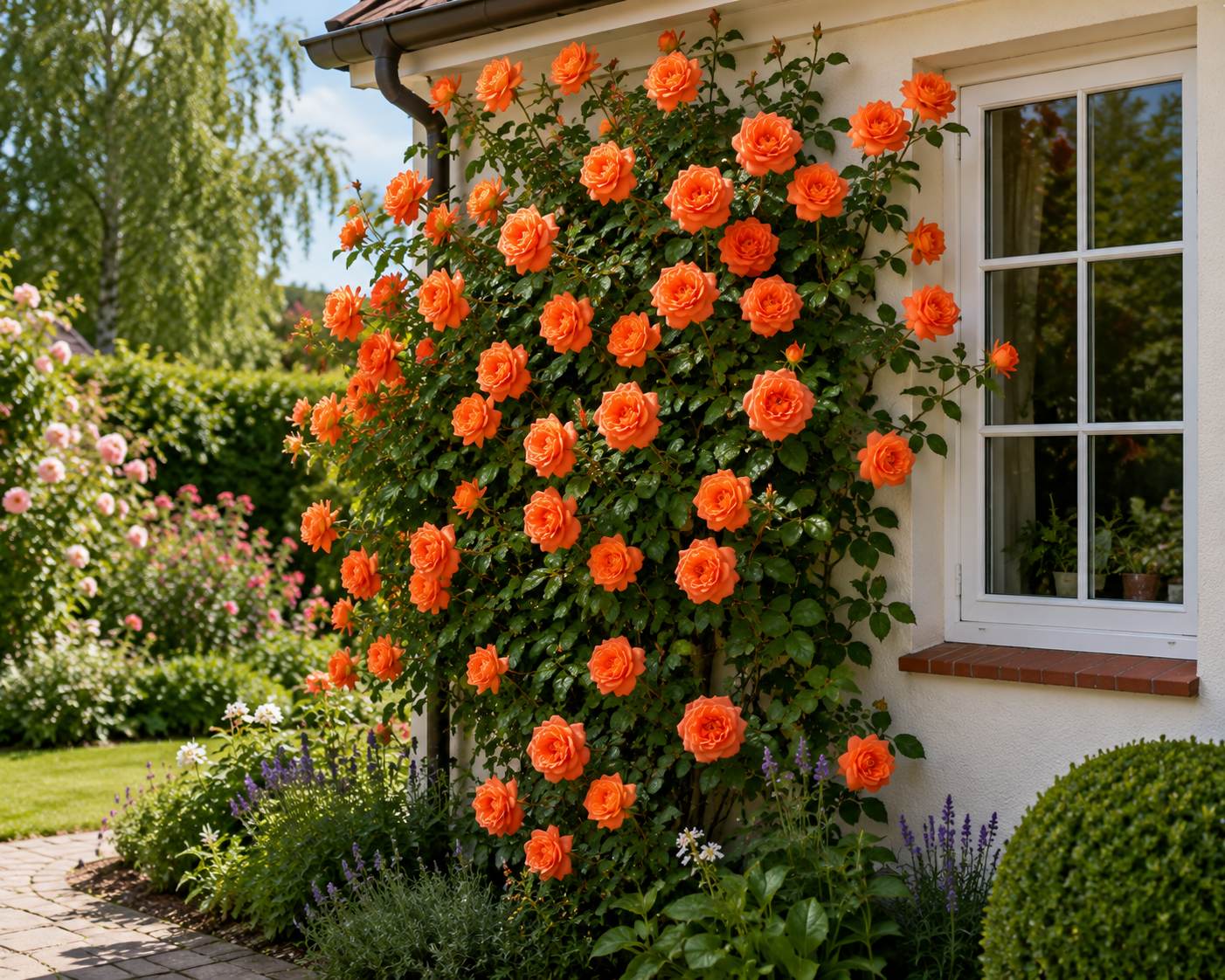 Rosa Orange Climber Kletterrose 50-70 cm – Duftende Edel-Kletterrose in Rosa-Orange | Winterharte Rose für Rankgitter, Pergola & Garten