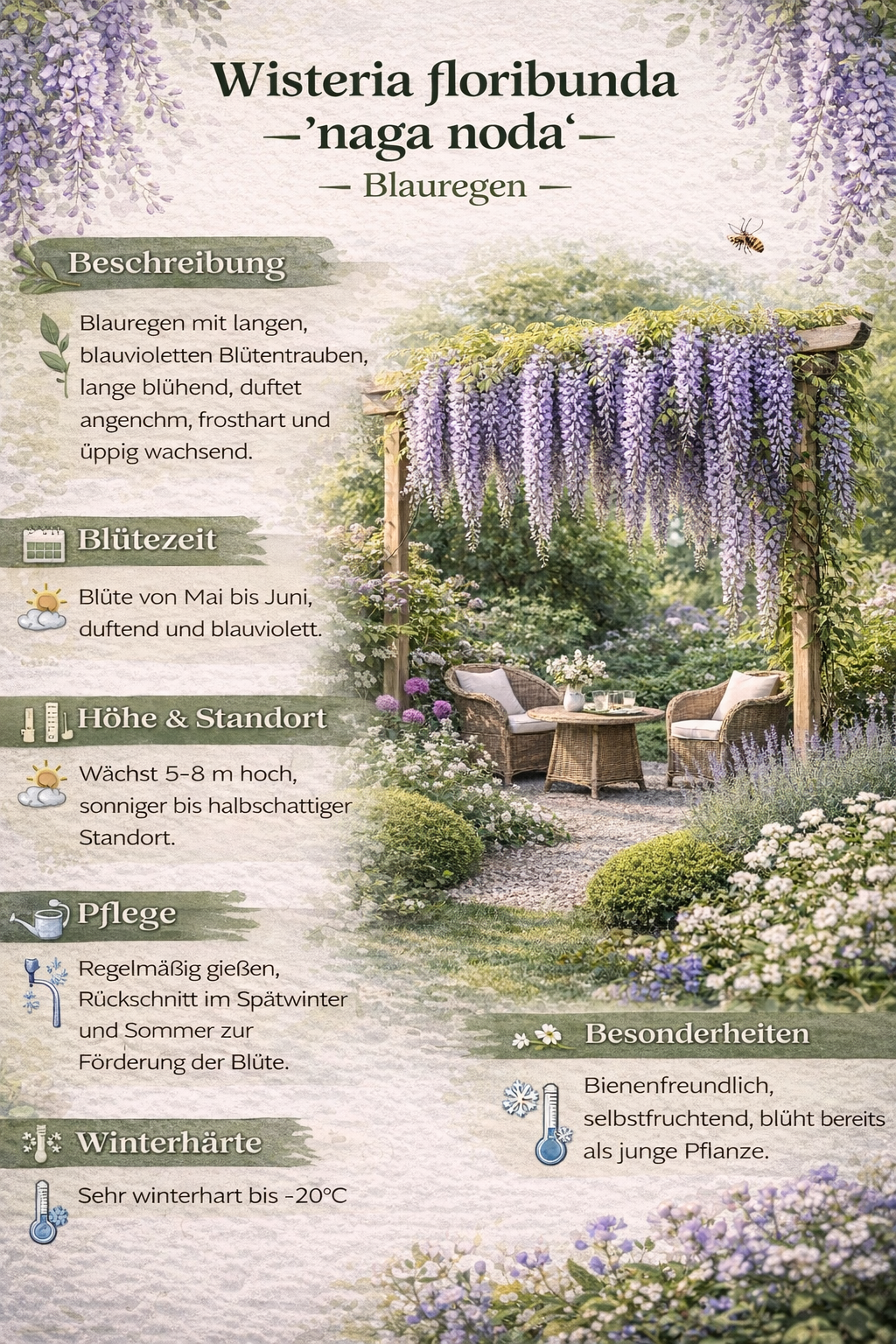 Wisteria floribunda 'Naga Noda' – Japanischer Blauregen 180–200 cm | Duftende Kletterpflanze, lange Blütentrauben, winterhart