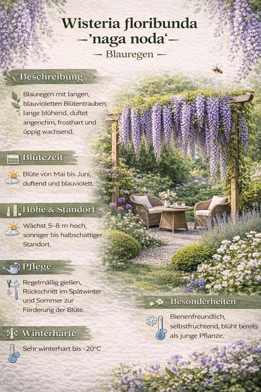 Wisteria floribunda 'Naga Noda' – Japanischer Blauregen 180–200 cm | Duftende Kletterpflanze, lange Blütentrauben, winterhart