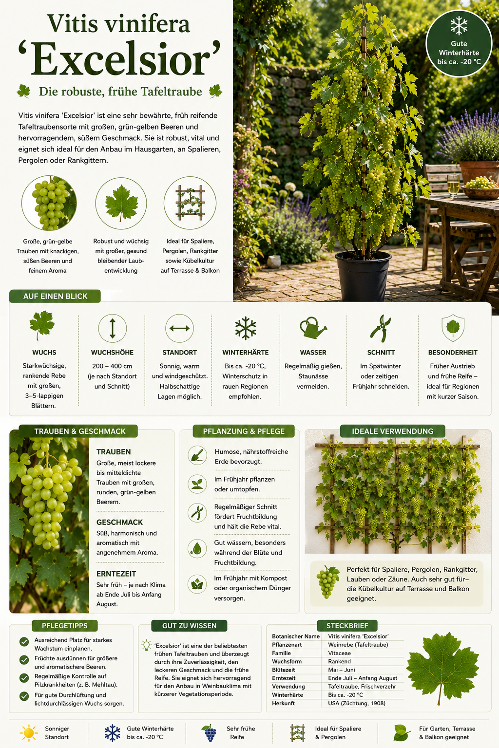Vitis vinifera 'Excelsior' Weinrebe 120–180 cm – Tafeltraube, Rebstock, Weinpflanze, Kletterpflanze
