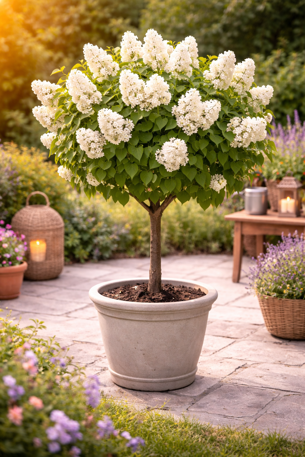 Edelflieder Stämmchen Mme Lemoine 60-80 cm – Syringa vulgaris weiß gefüllt, Duftflieder Stamm