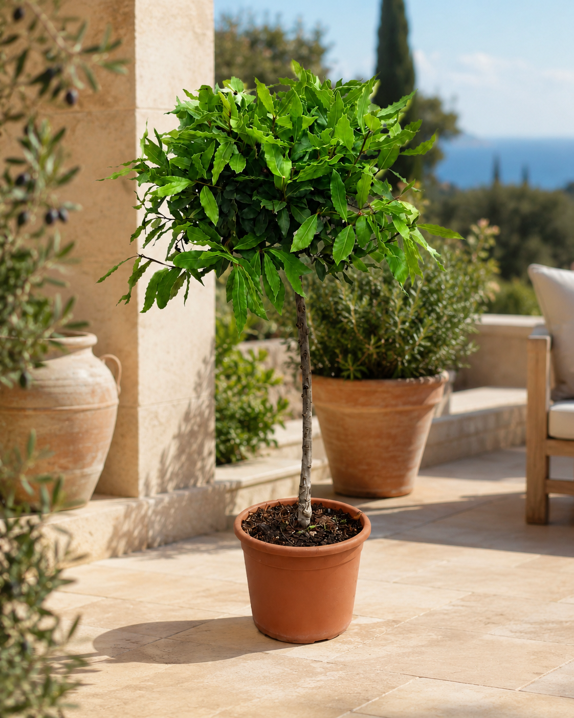 Laurus Nobilis Lorbeer Stämmchen 100–120 cm Echter Lorbeerbaum Kübelpflanze Mediterrane Gewürzpflanze