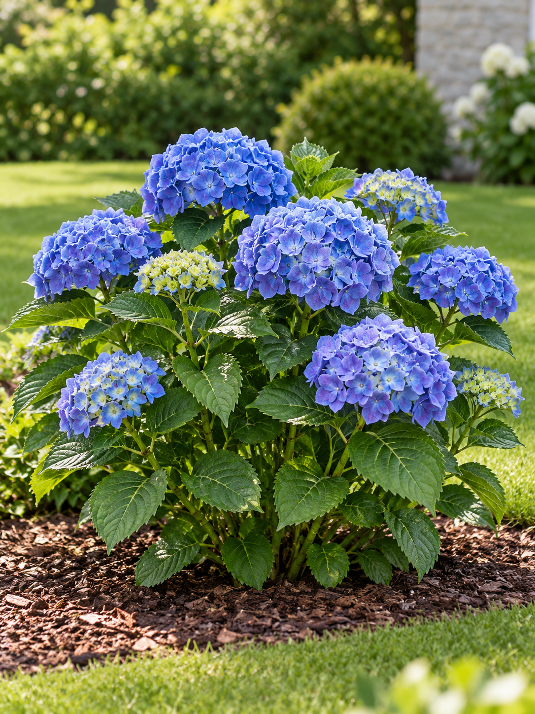 Hydrangea macrophylla 'Bodensee' - kulovitá hortenzie - nenáročná na péči - mrazuvzdorná - tmavě modré květy v kulatých tvarech