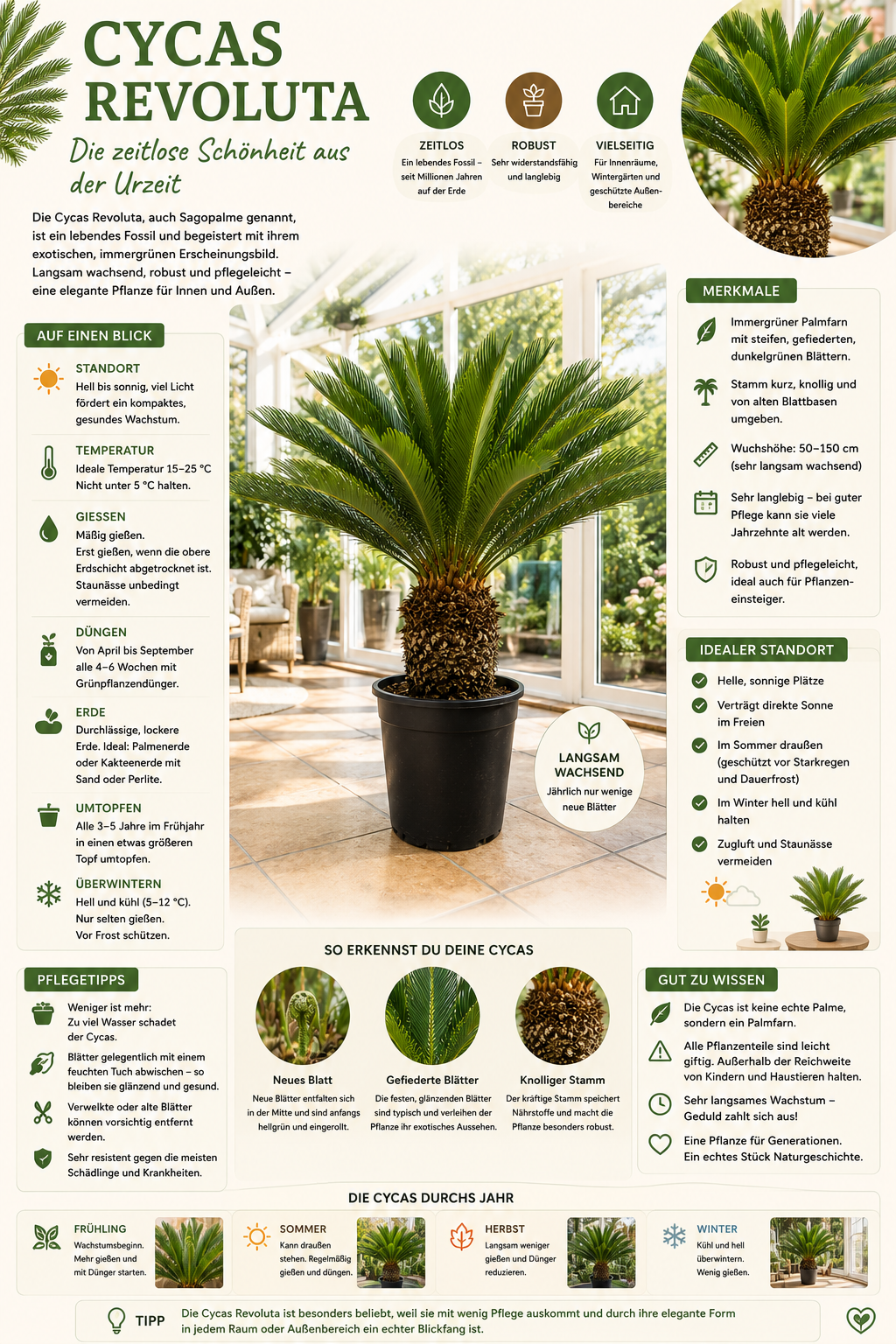 Cycas Revoluta ca. 100 cm – Palmfarn Sagopalme Zimmerpalme Exotische Grünpflanze