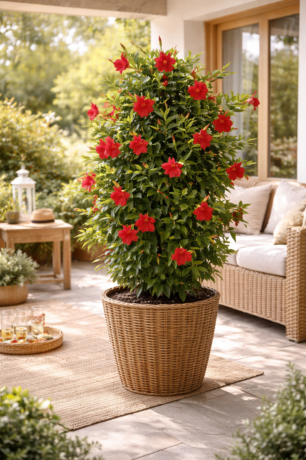 Mandevilla rot 80 cm - Dipladenia - Exotische Kletter-Schönheit für Balkon oder Terrasse