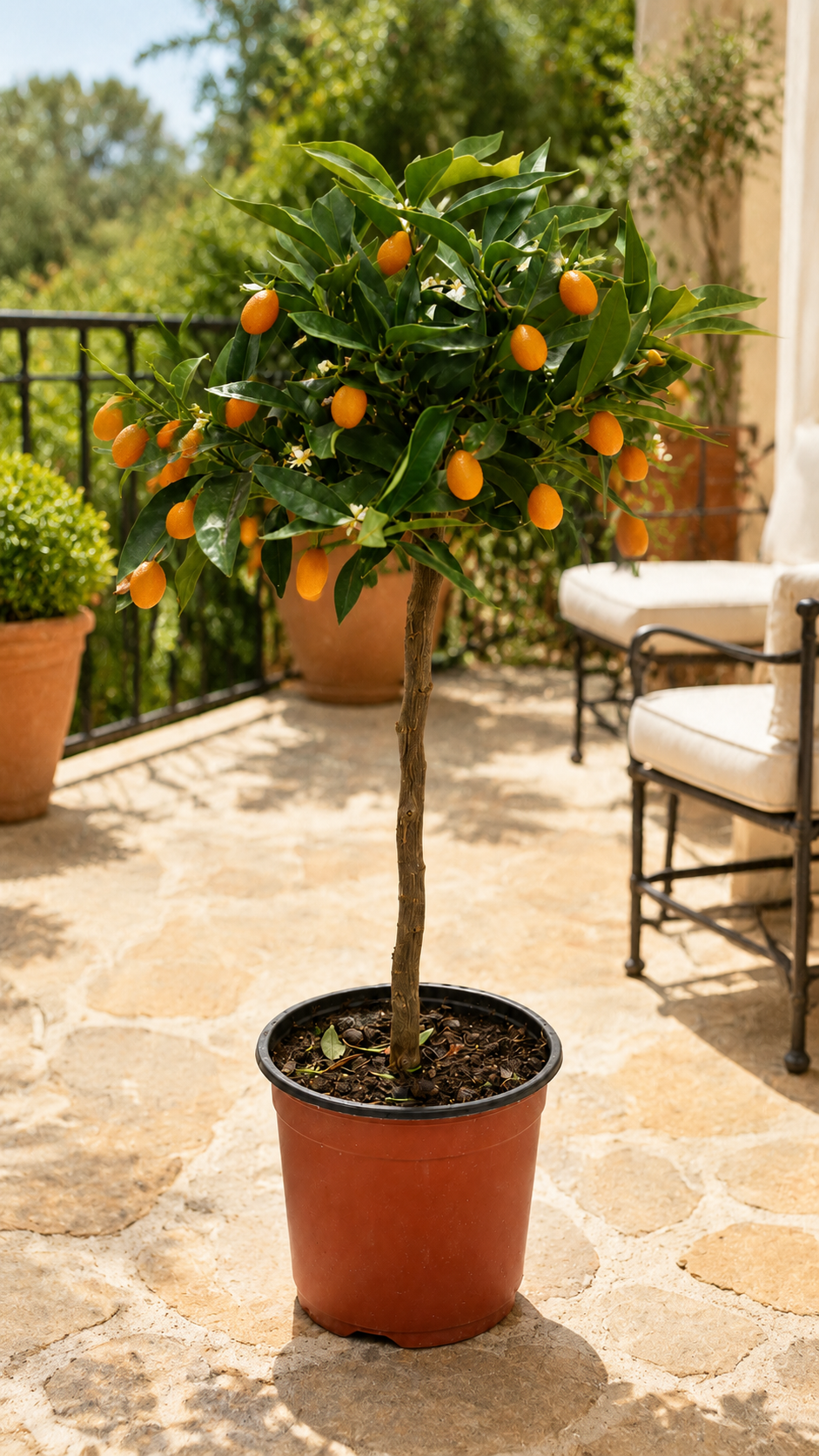Kumquat-Stämmchen „Nagami“ ca. 50 cm – Fortunella margarita, Zwergorange und mediterraner Zitrusbaum für Balkon & Terrasse
