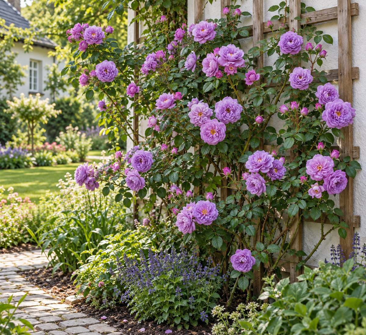 Kletterrose ‘Climbing Garden Beauties Blue’ – Rose für Garten, Terrasse & Kübel – 50–70 cm inkl. Topf