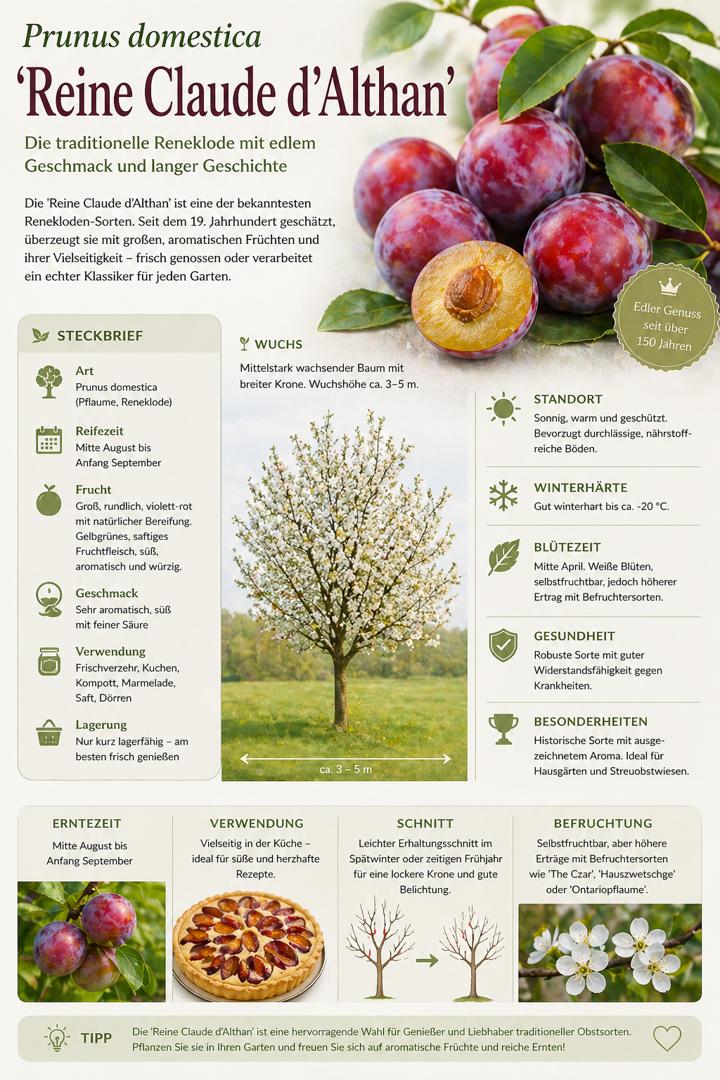 Pflaumenbaum ‘Reine Claude d’Althan’ 100–120 cm – Edelpflaume, Reneklode, Obstbaum winterhart