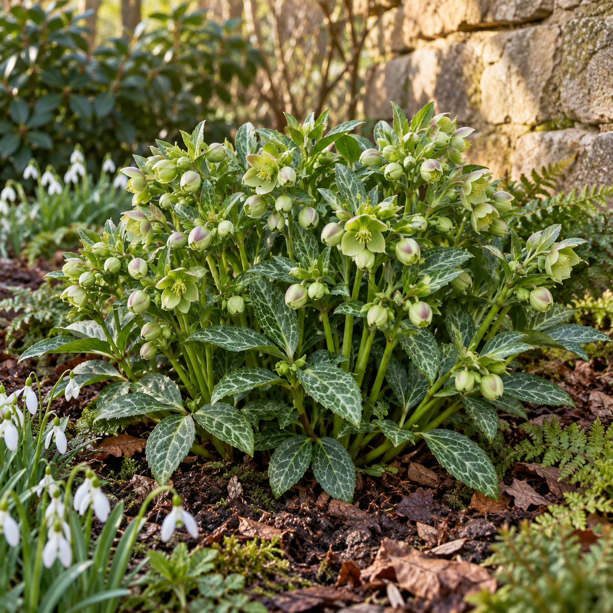 Helleborus lividus ‘Purple Ear’ – Mallorquinische Nieswurz mit marmoriertem Laub für Terrasse & Kübel – 15–20 cm inkl. Topf