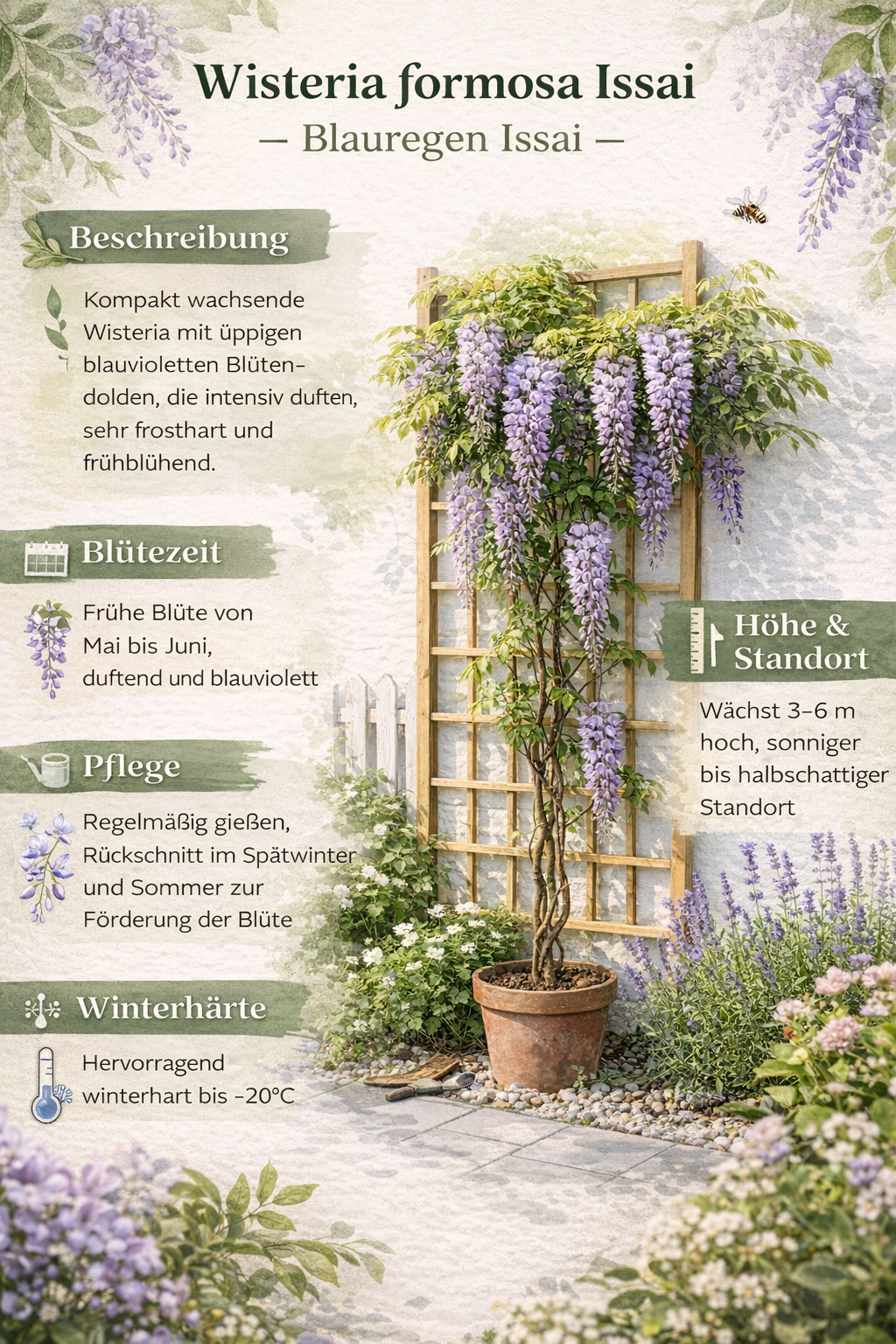 Wisteria formosa ‘Issai’ – Blauregen Issai 180–200 cm | Duftende Kletterpflanze, Glyzinie winterhart, Rankpflanze für Garten & Terrasse