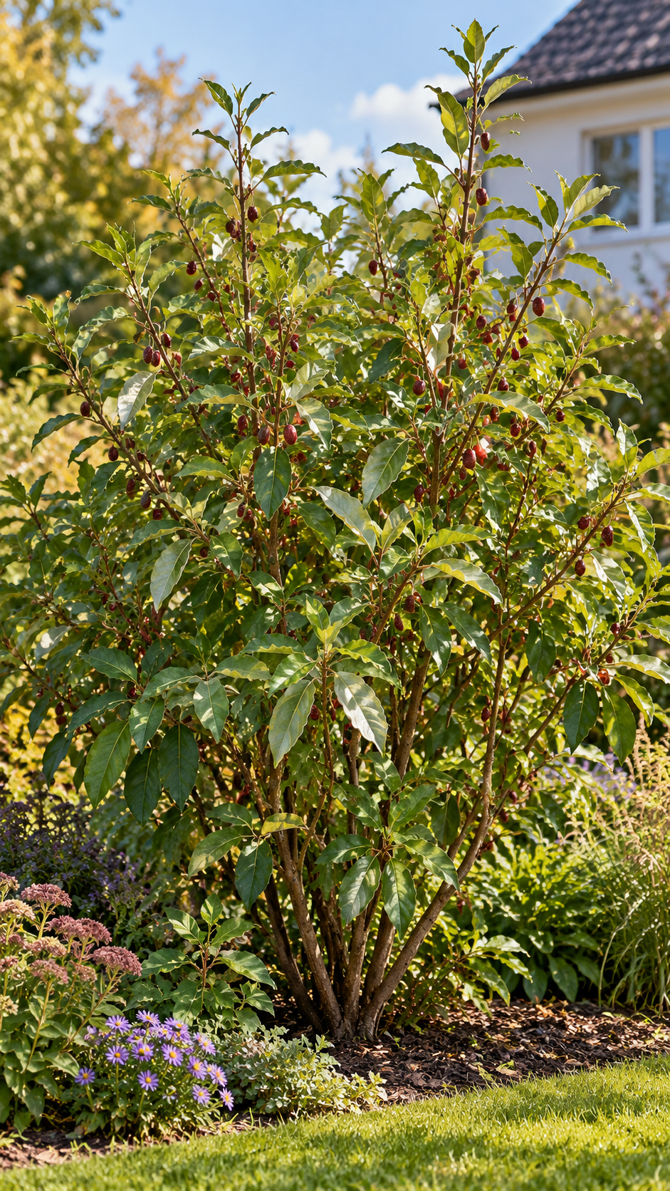Schirm-Ölweide ‘Brilliant Rose’ – Elaeagnus umbellata, winterharter Beerenstrauch mit essbaren Früchten – 40–60 cm inkl. Topf