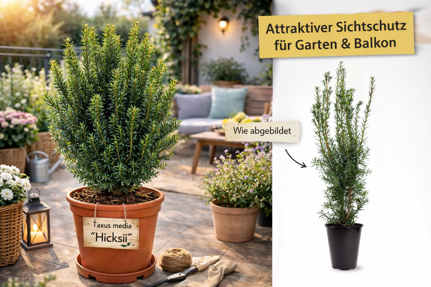 Säulen-Eibe Hicksii 80–100 cm – Taxus media ‘Hicksii’ Heckenpflanze wintergrün blickdicht im Topf