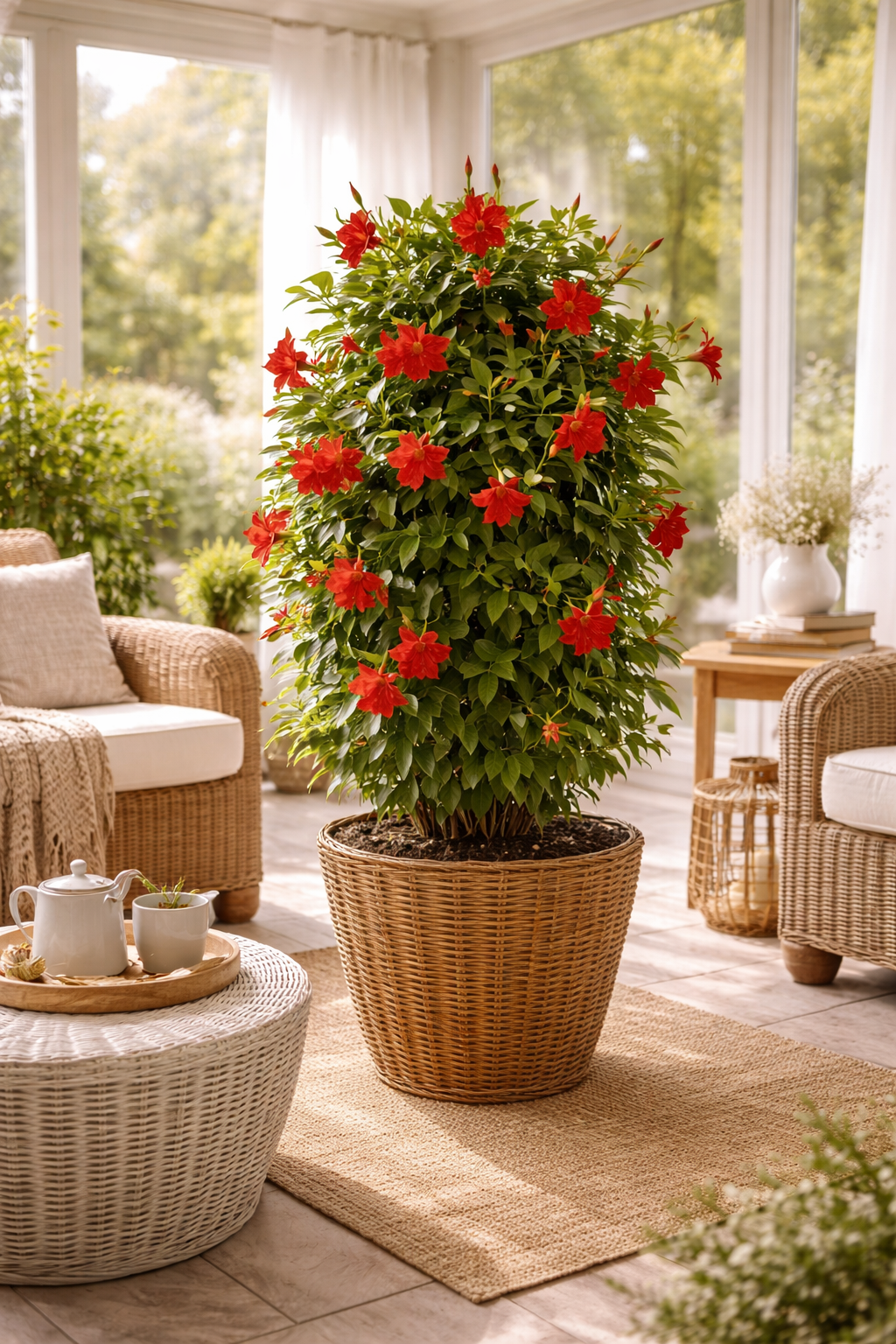 Mandevilla rot 80 cm - Dipladenia - Exotische Kletter-Schönheit für Balkon oder Terrasse