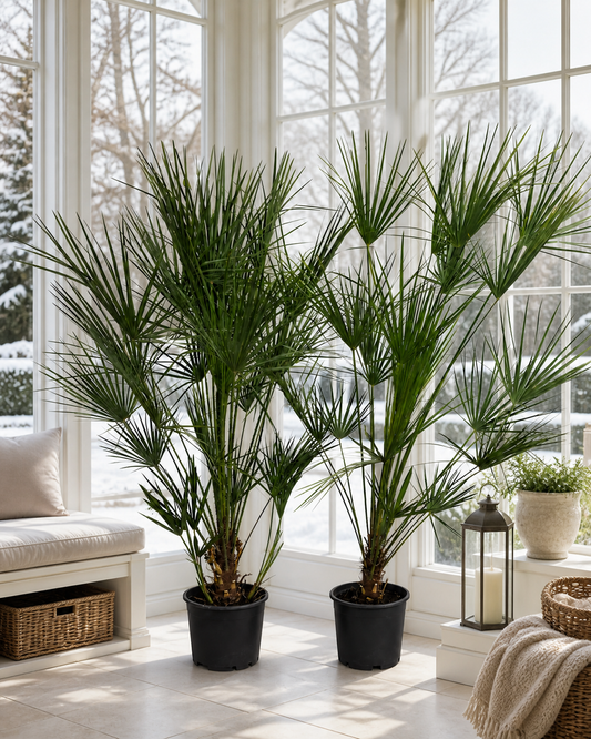 2 Stück Zwergpalme 160–200 cm – Chamaerops humilis | Winterharte Europäische Fächerpalme für Garten & Terrasse