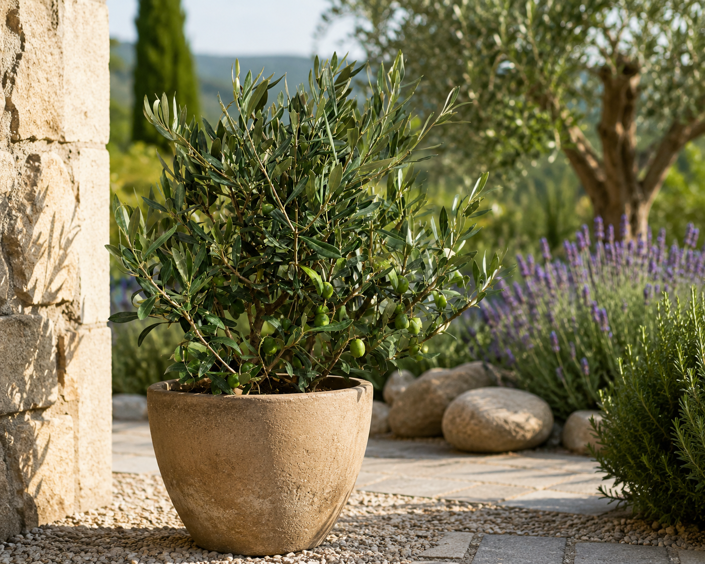 Olivenbaum Busch (Olea europaea) ca. 50 cm – Echter Olivenbaum, Mediterrane Kübelpflanze für Balkon, Terrasse, Wintergarten & Garten