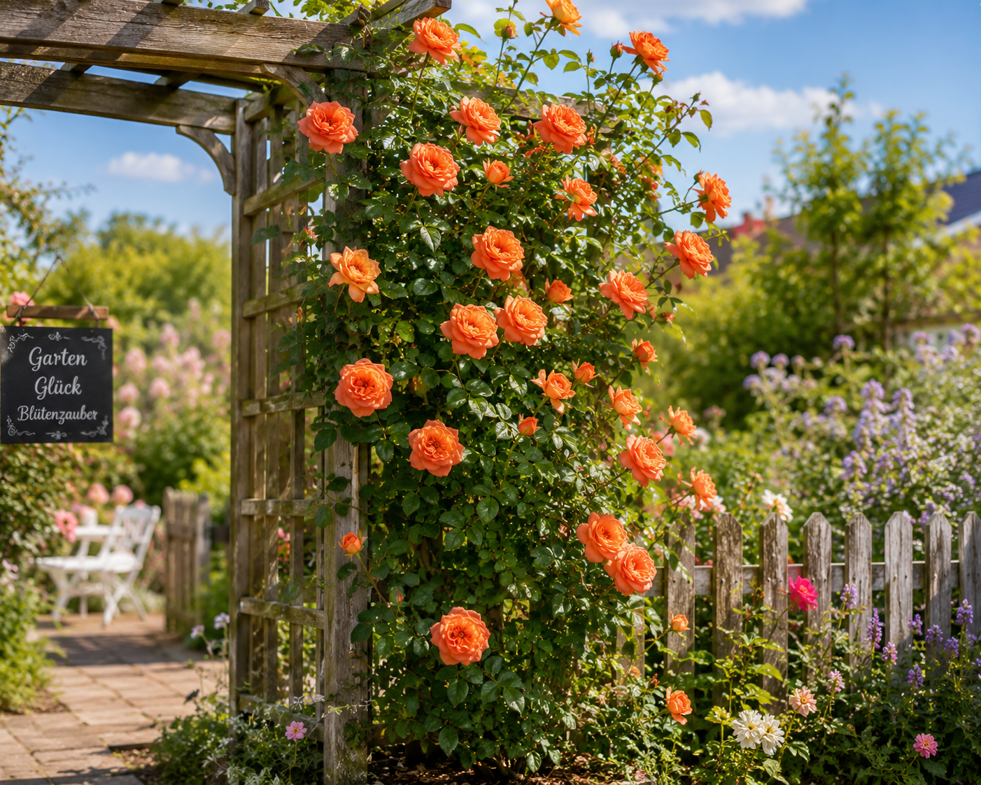 Rosa Orange Climber Kletterrose 50-70 cm – Duftende Edel-Kletterrose in Rosa-Orange | Winterharte Rose für Rankgitter, Pergola & Garten