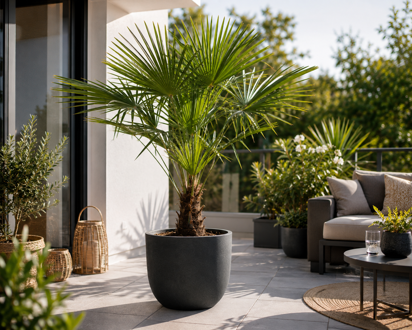 Chinesische Hanfpalme 160–180 cm – Trachycarpus fortunei – Winterharte Fächerpalme für Garten, Terrasse und Kübel