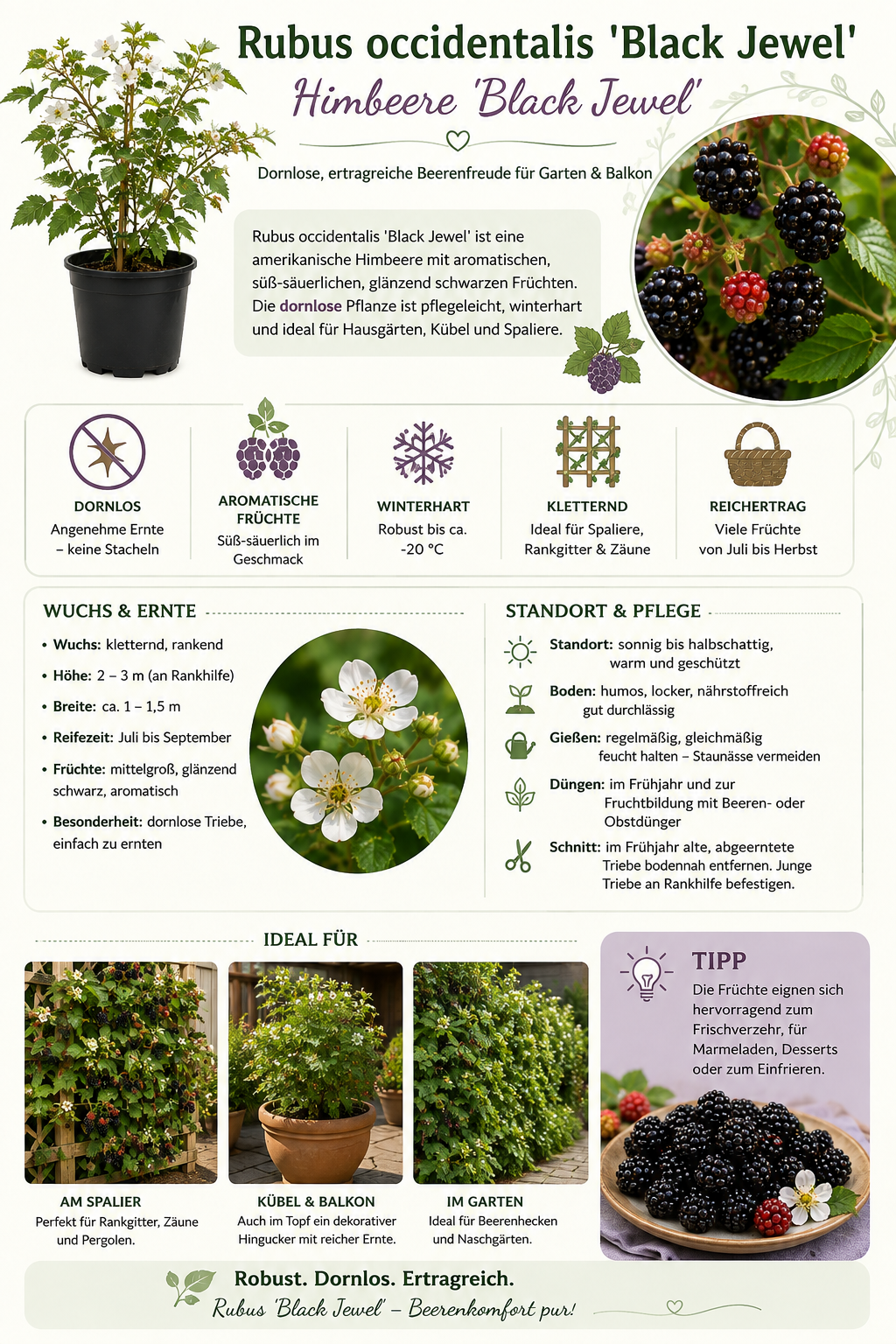 Rubus occidentalis 'Black Jewel' 50–70 cm – Schwarze Himbeere – winterharte Beerenpflanze für Garten & Kübel