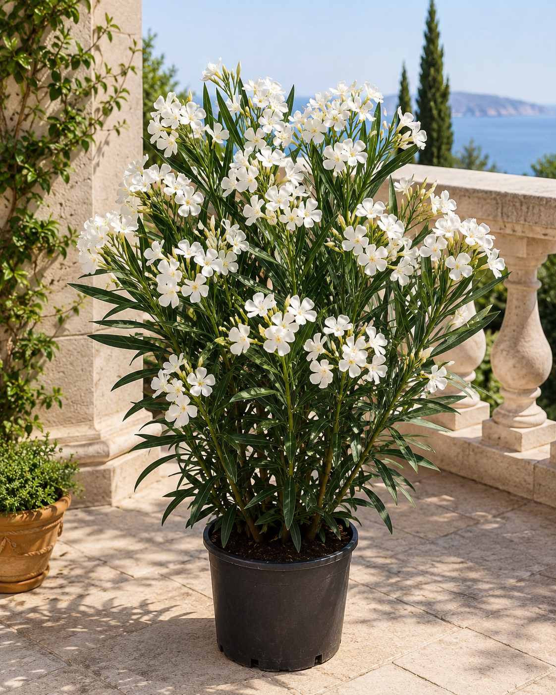 Nerium Oleander Bianco Semplice Weißer Oleander Mediterrane Kübelpflanze ca 80 cm