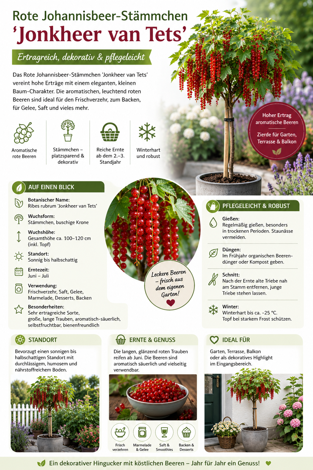 Rote Johannisbeere Ribes 120 cm rubrum 'Jonkheer van Tets' - Hochstamm - veredel